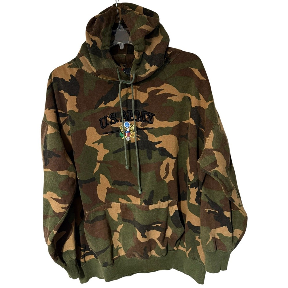 VTG Jon Lauren U.S. Army Camo Hoodie Coat Men's 3X Embroidered Crest Woodland